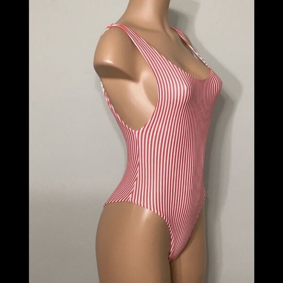 New. WILDFOX red stripe swimsuit. Small. Retail $178 - Picture 3 of 7